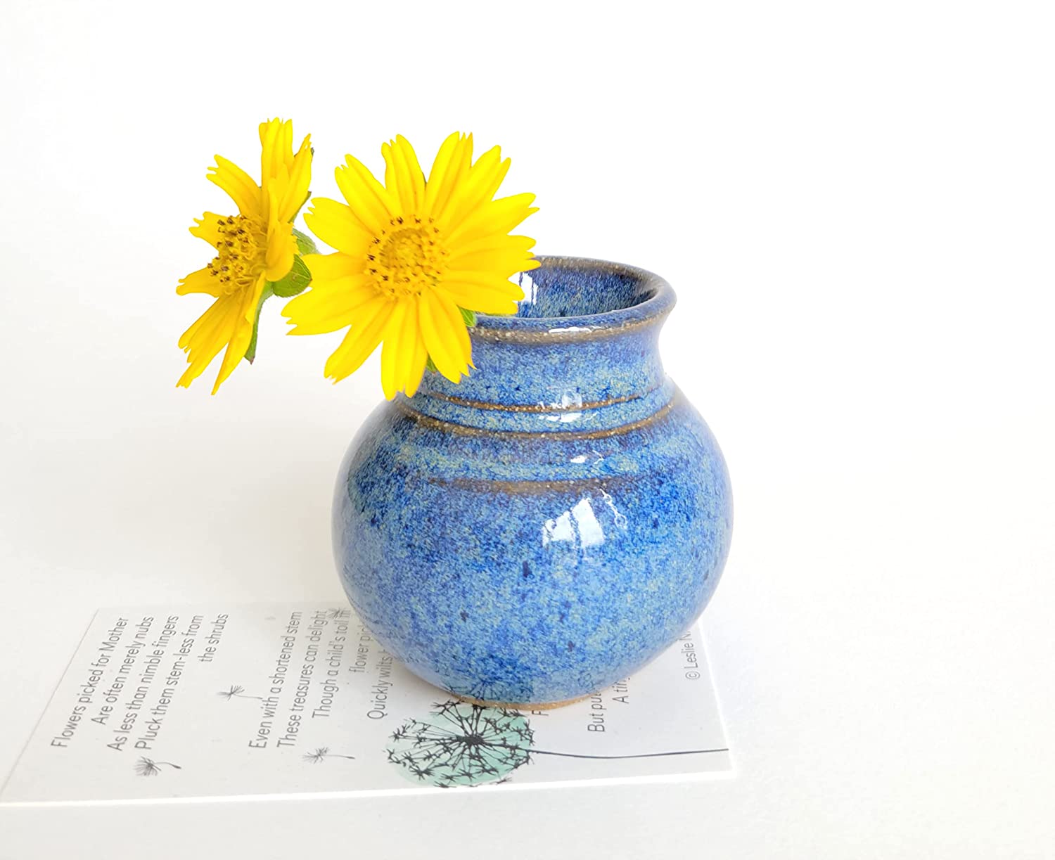 Unique Hand Made Pottery Vase w Poetry Card – Cute Country Farmhouse Style Mini Flower Pot