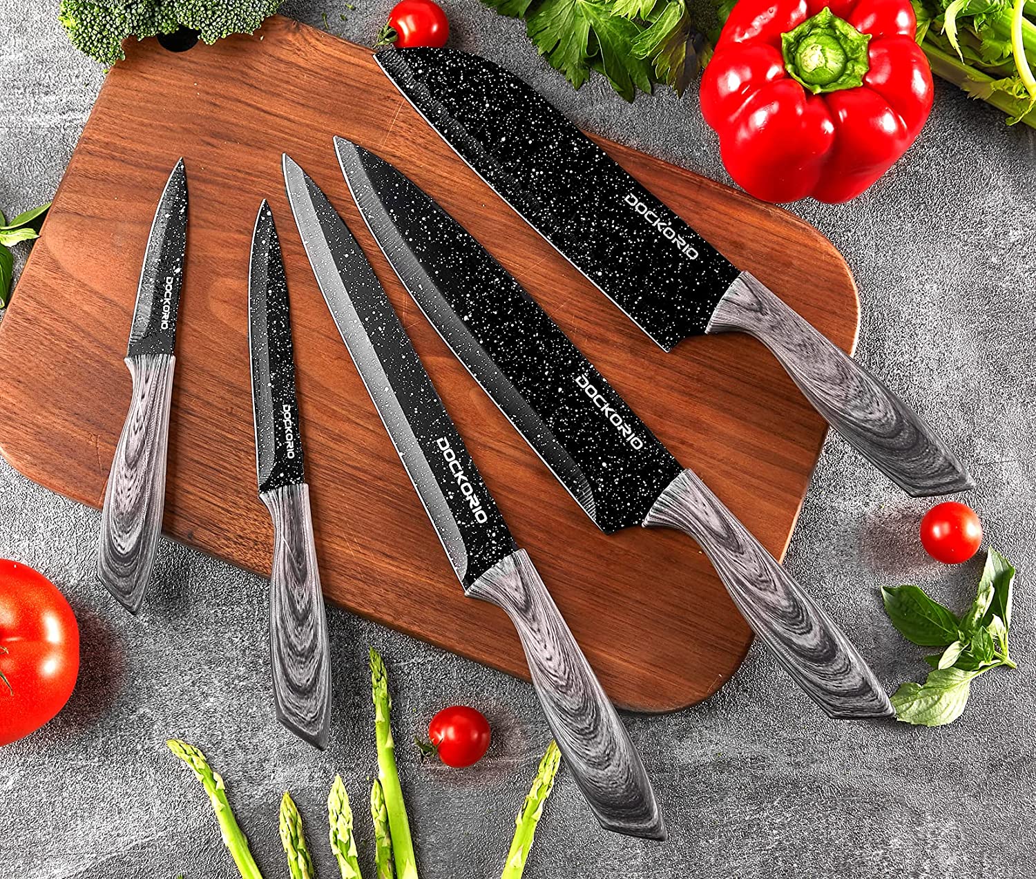 Dockorio Kitchen Knife Set with Block, 19 PCS High Carbon Stainless Steel Sharp Kitchen Knife Set
